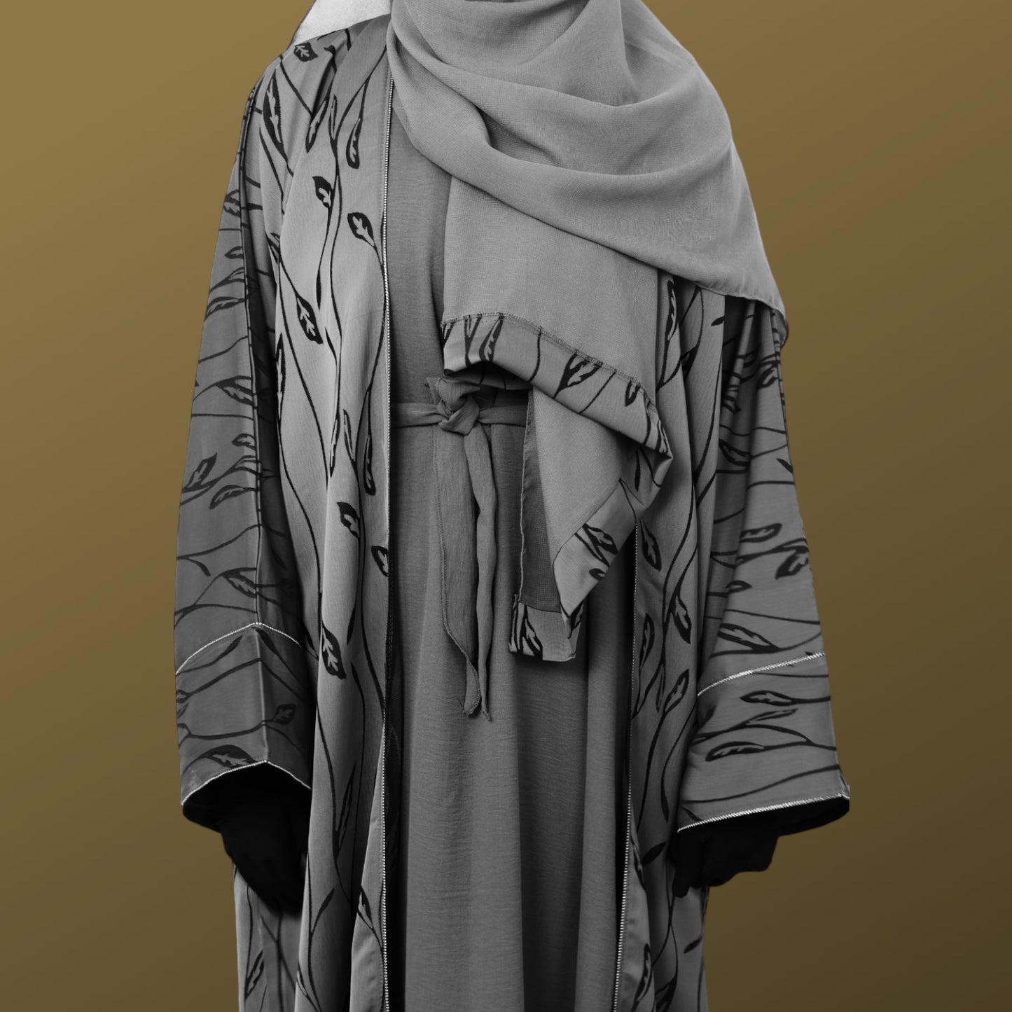 Foliage Harmony' - Embark on an Elegant Journey with Our Leaf-Style Print Abaya Set