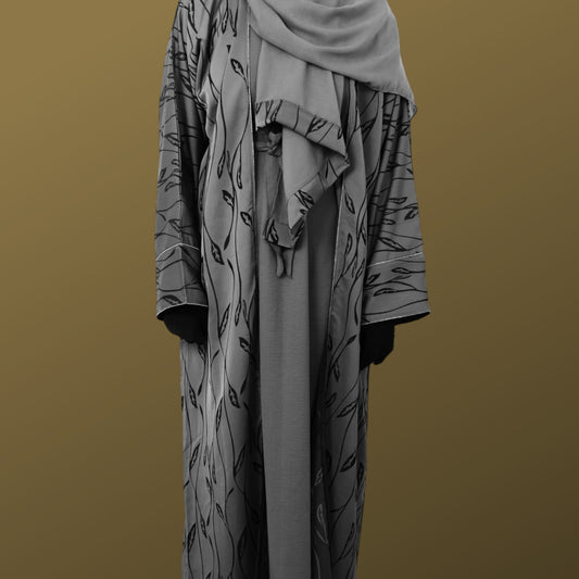 Foliage Harmony' - Embark on an Elegant Journey with Our Leaf-Style Print Abaya Set